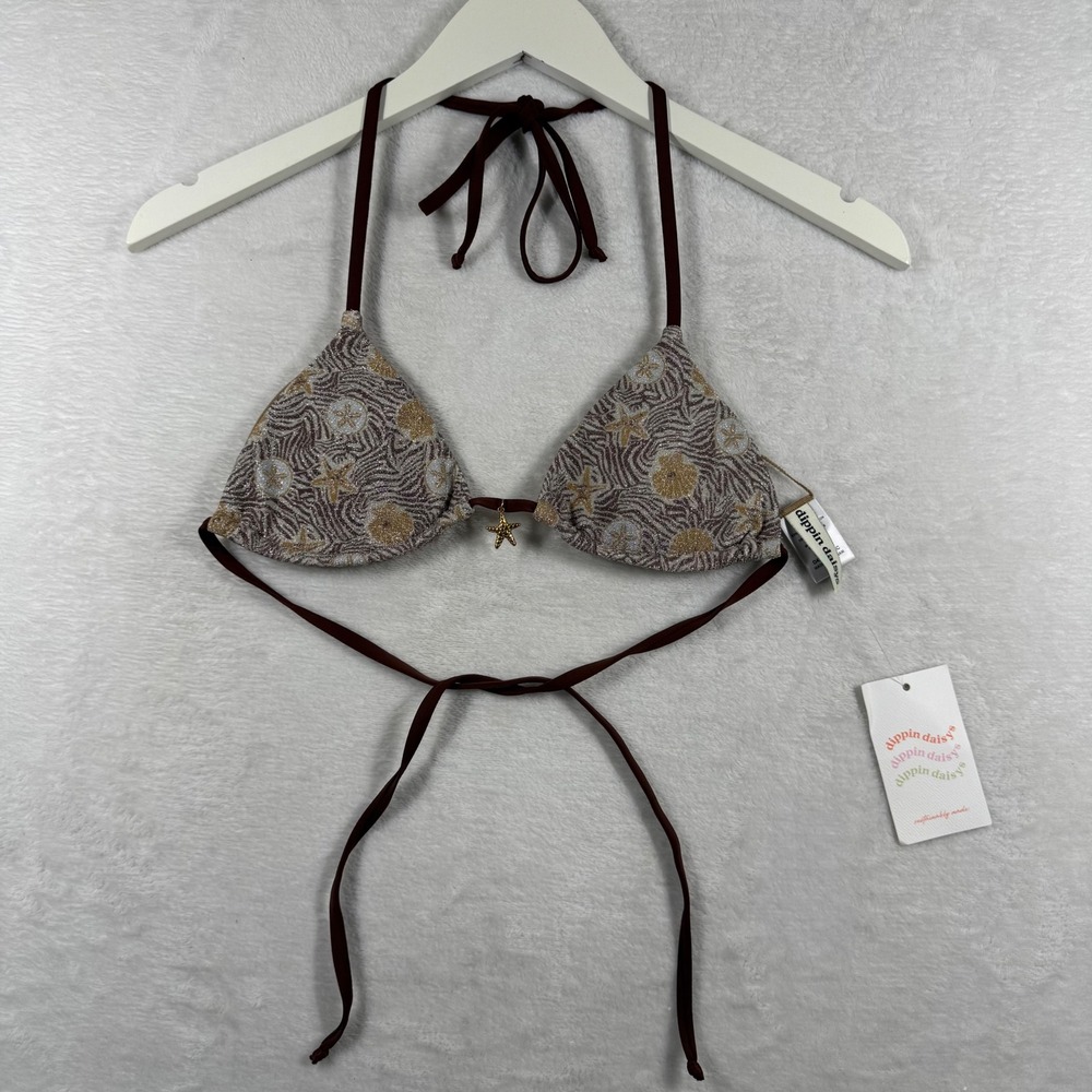 Dippin Daisys Palm Top‎ Brown Gold Metallic Shell Starfish Bikini Top Small NEW